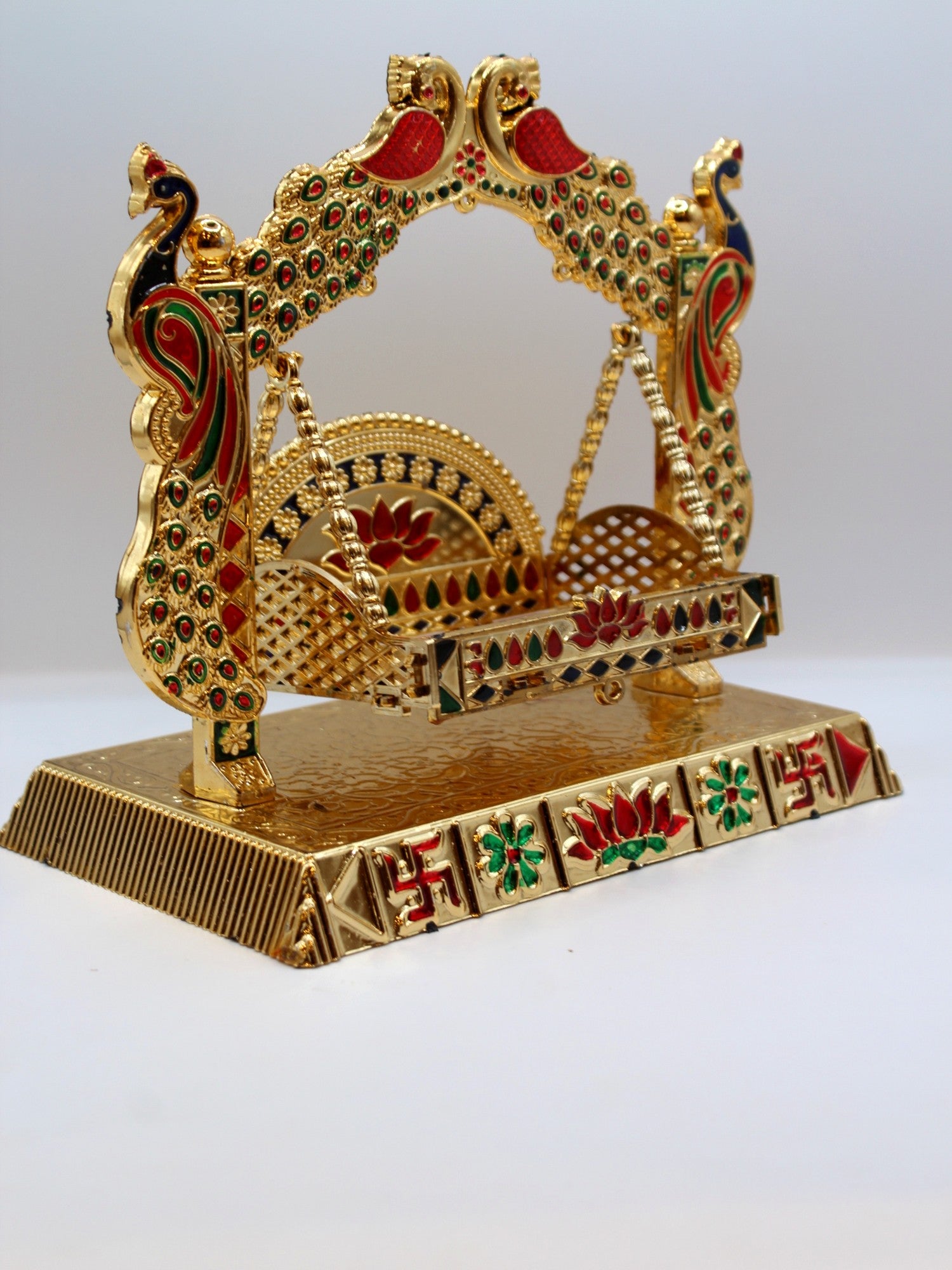 Bal Gopal Jhula 8.5 x 5.5 inch – Twin Peacocks, Painted Base