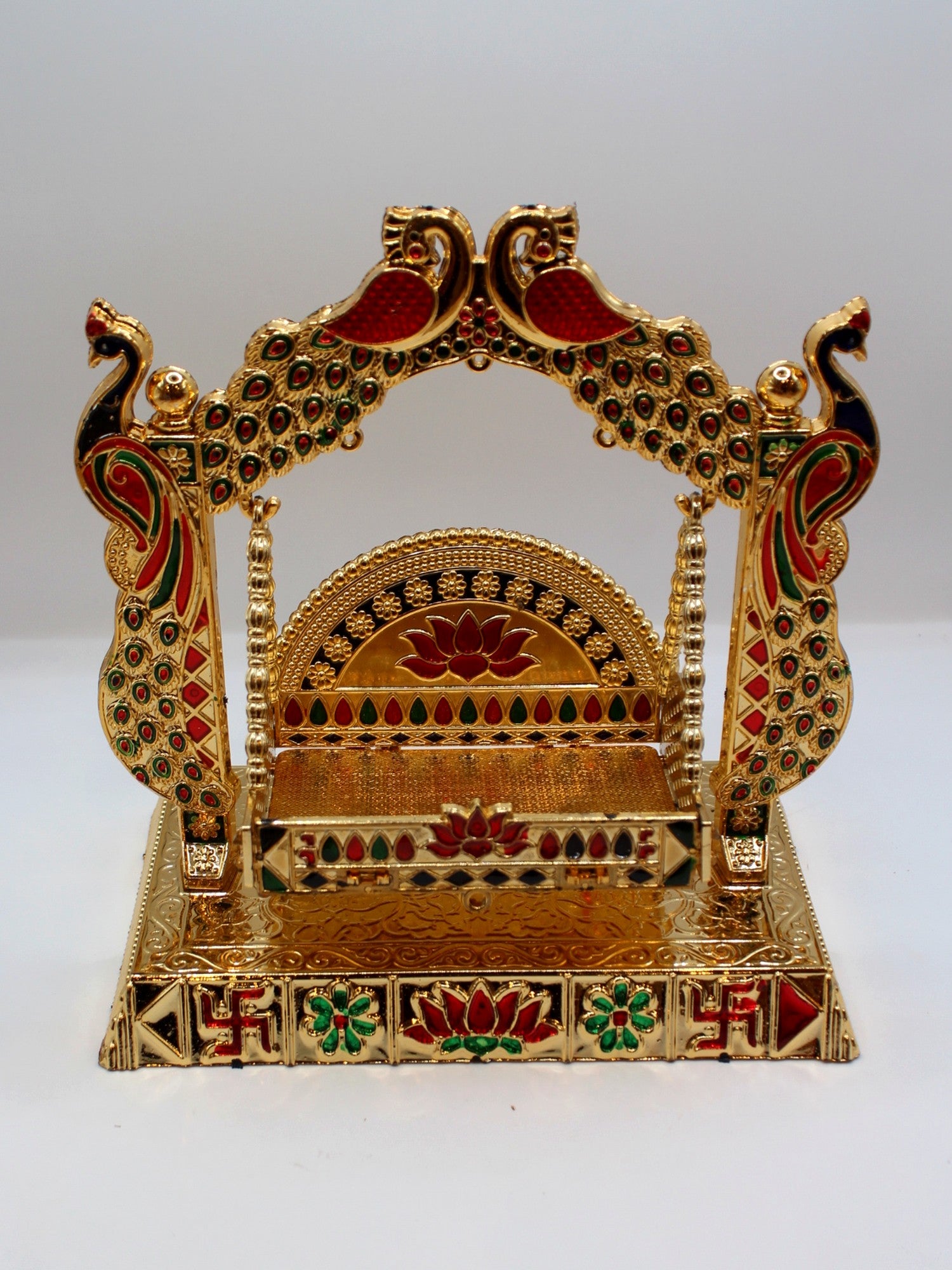 Bal Gopal Jhula 8.5 x 5.5 inch – Twin Peacocks, Painted Base