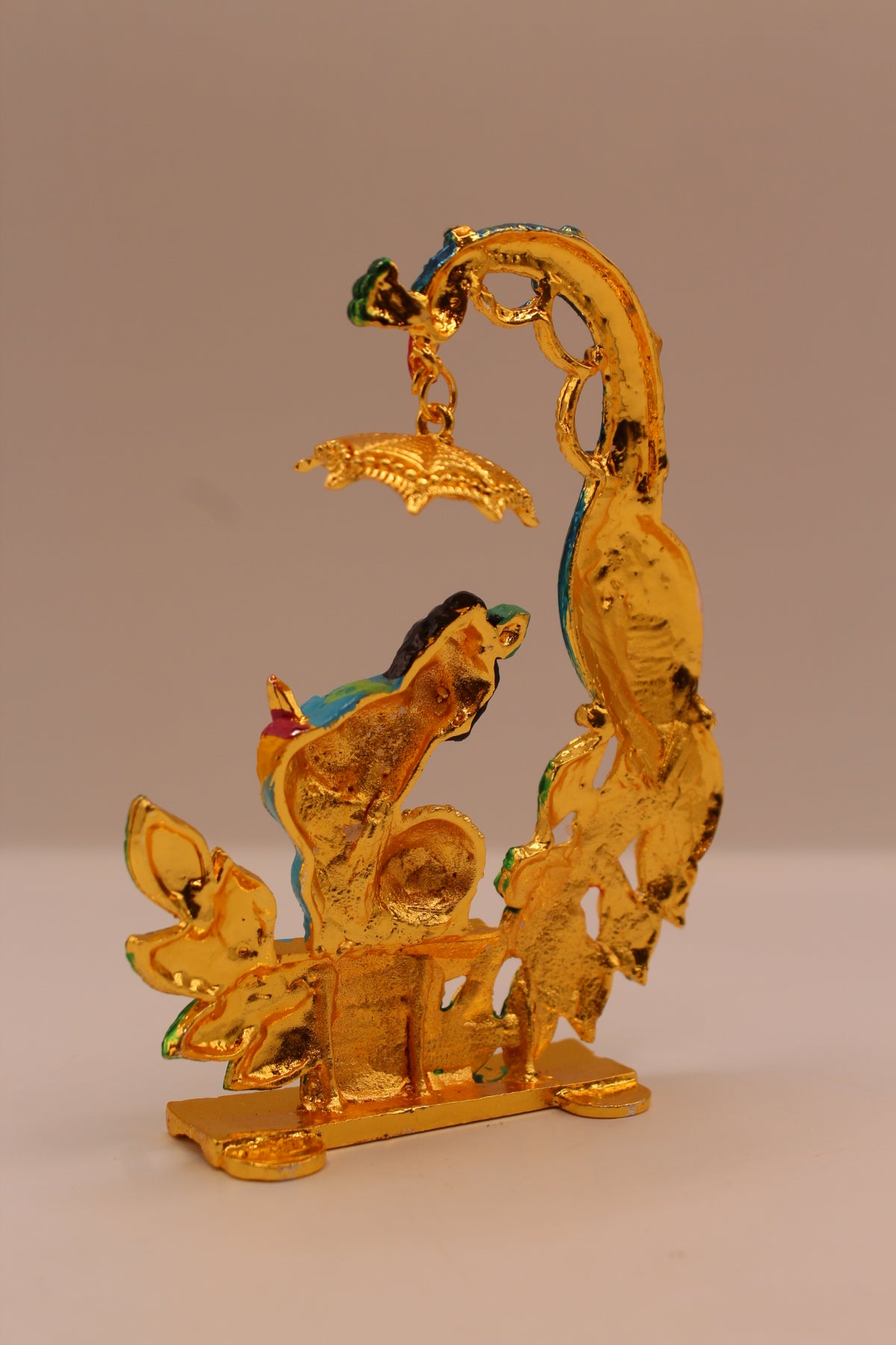 Bal Gopal Murti with Peacock – Colourful Metal, 4.5 inch – back view
