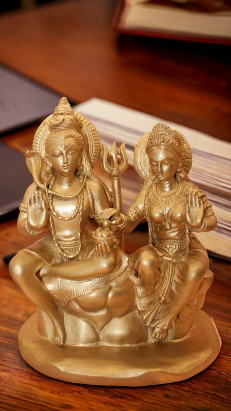 Shiv Parivar Shankar Parvati Ganesha Family Idol ( 9.5cm x 0.5cm x 6cm) Gold