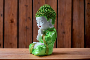 Buddha buddh buddha sitting medium Showpiece Home decore OrangeGreenGreen