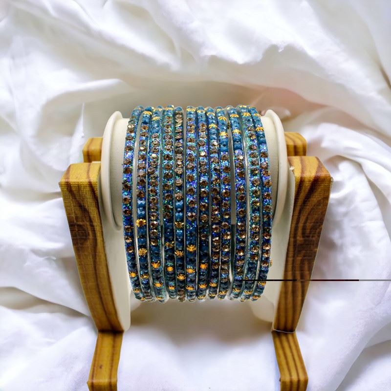 Indian glass bangles set of 12 - Signal Blue