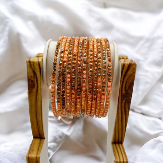 Indian glass bangles set of 12 - Beige Red