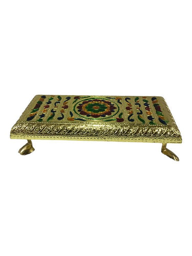 Wooden Pooja Chowki Statue Stand Pooja Stool Chowki PattaGold