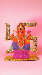 Ganesh Bhagwan Ganesha Statue Ganpati for Home Decor(3cm x 2.3cm x 0.5cm) Orange