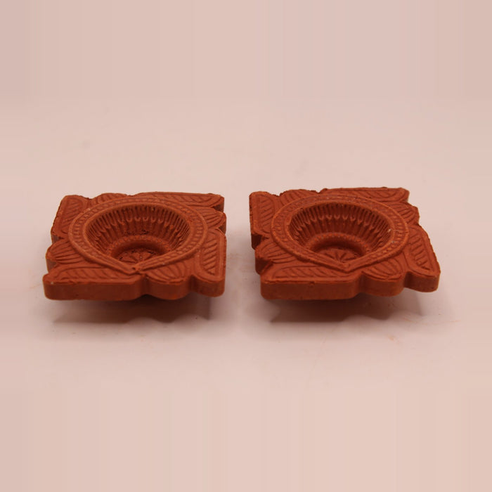 Square clay diya, pack of 2