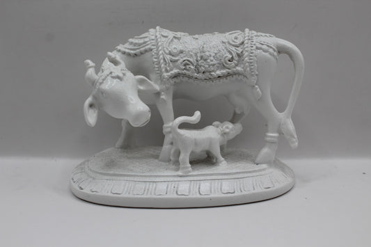 White resin cow and calf statue, front view