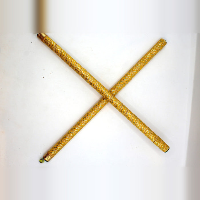 Dandiya Sticks – Multicolour and Gold Ribbon Style, Pair, 15 inch