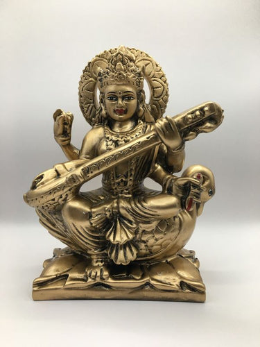 SARASWATI MURTI Hindu Goddess Statue. Saraswati mata godess of knowledge carved Brass statue Brass