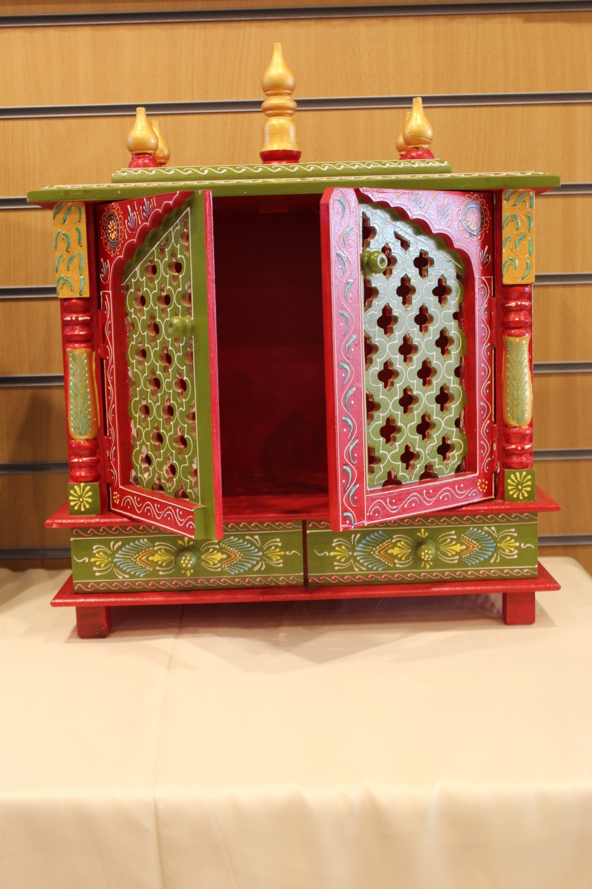 Jaipuri Mandir with Doors in red & green, door open