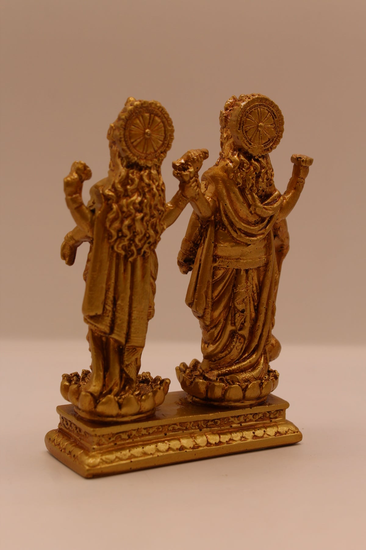 Gold Vishnu Laxmi 5 inch statue, back