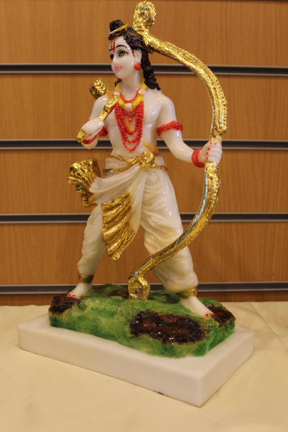 Resin/Fibre Shri Ram Statue for Home Temple – White with Gold Bow, 15 inch – right side view