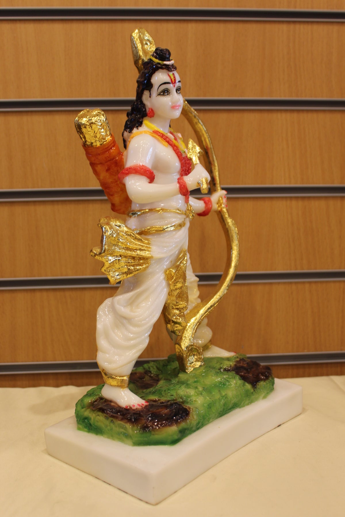 Resin/Fibre Shri Ram Statue for Home Temple – White with Gold Bow, 15 inch – left side view