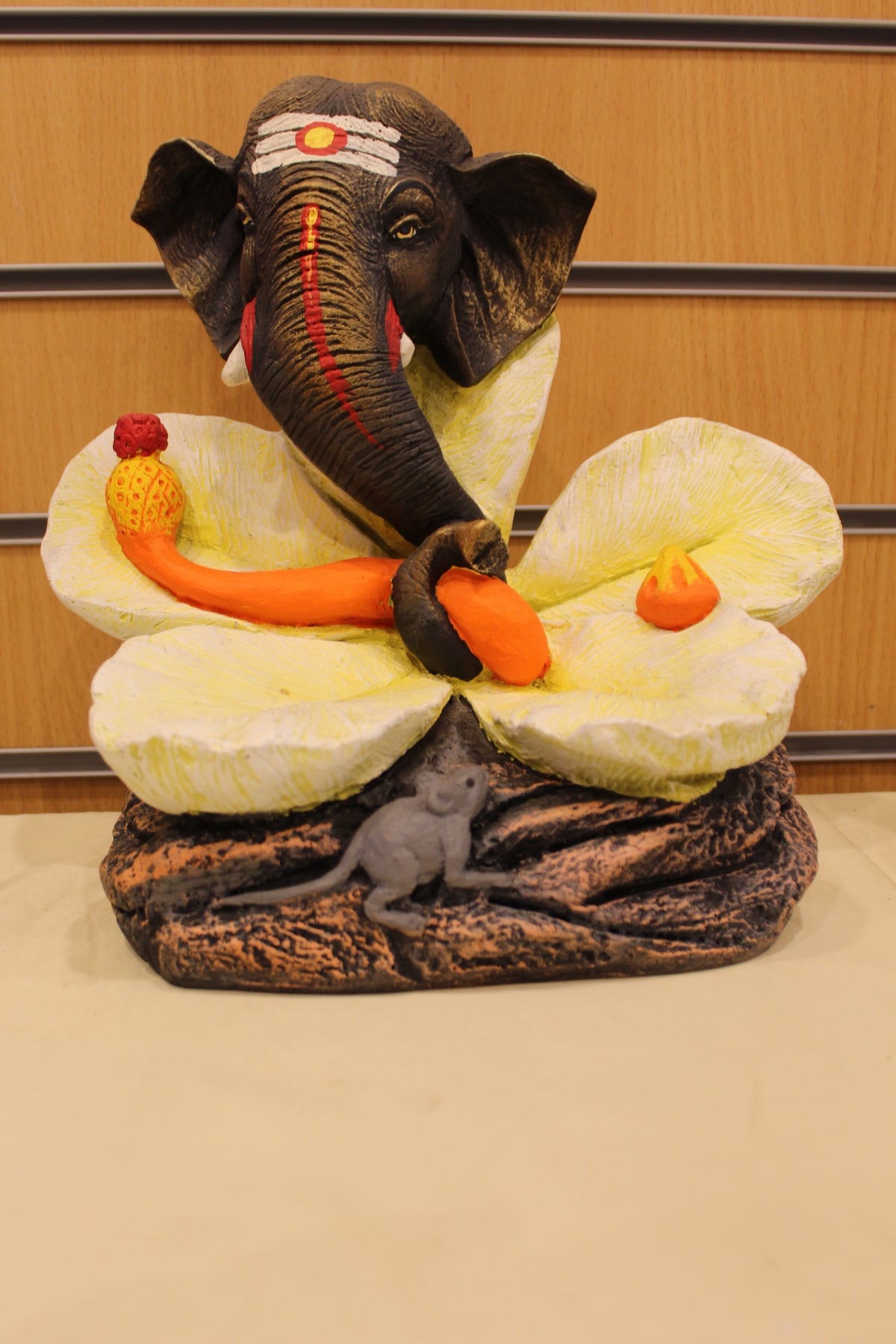 Ganesh Gift Statue – Sitting in a Lotus Flower, Resin/Fibre, 12 inch – front view