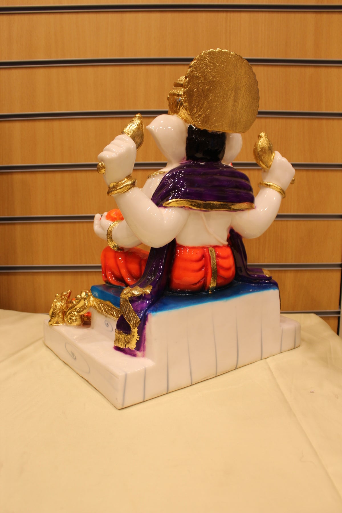Resin/Fibre Ganesh Statue for Home Temple – On Throne with Modak, 17 inch – back view