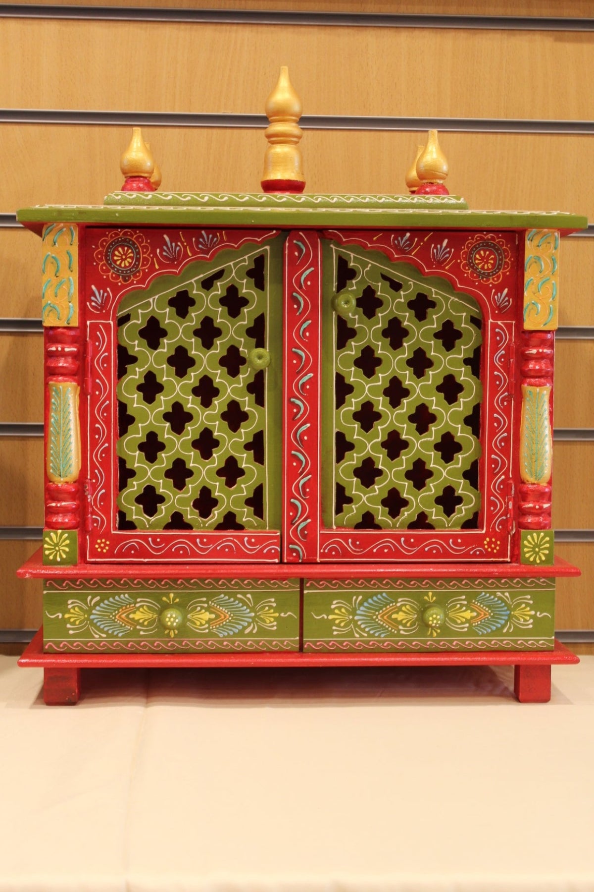 Jaipuri Mandir with Doors in red & green, front view
