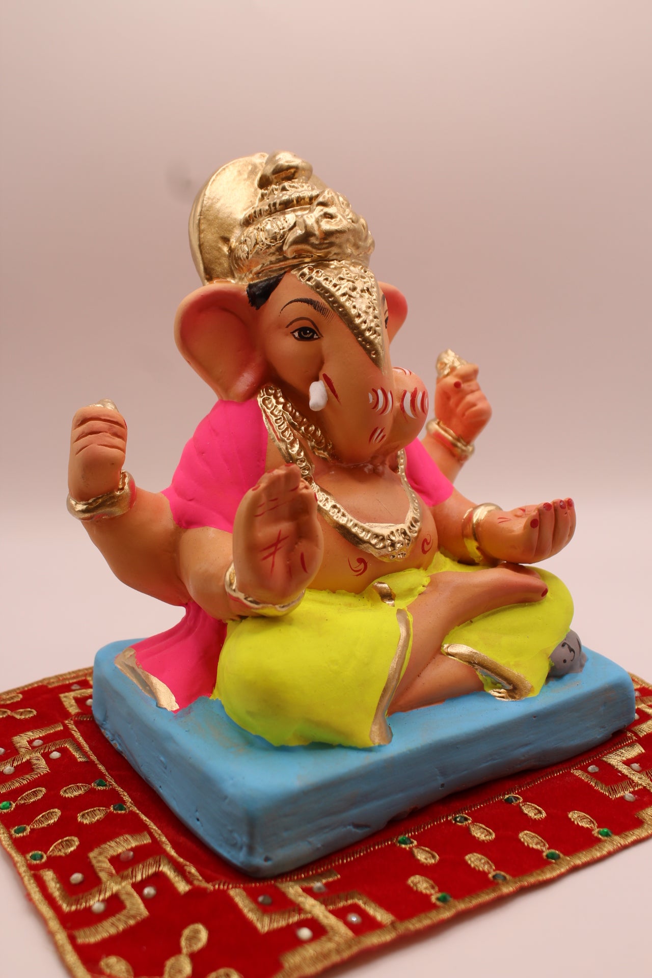 Eco-friendly 8 inch Ganesh Visarjan idol with gold halo crown – side view