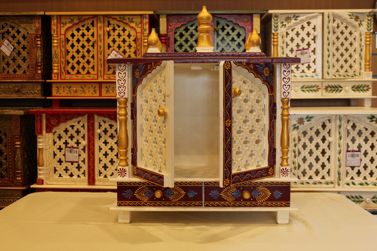 Jaipuri Mandir with Doors in maroon & white, doors open