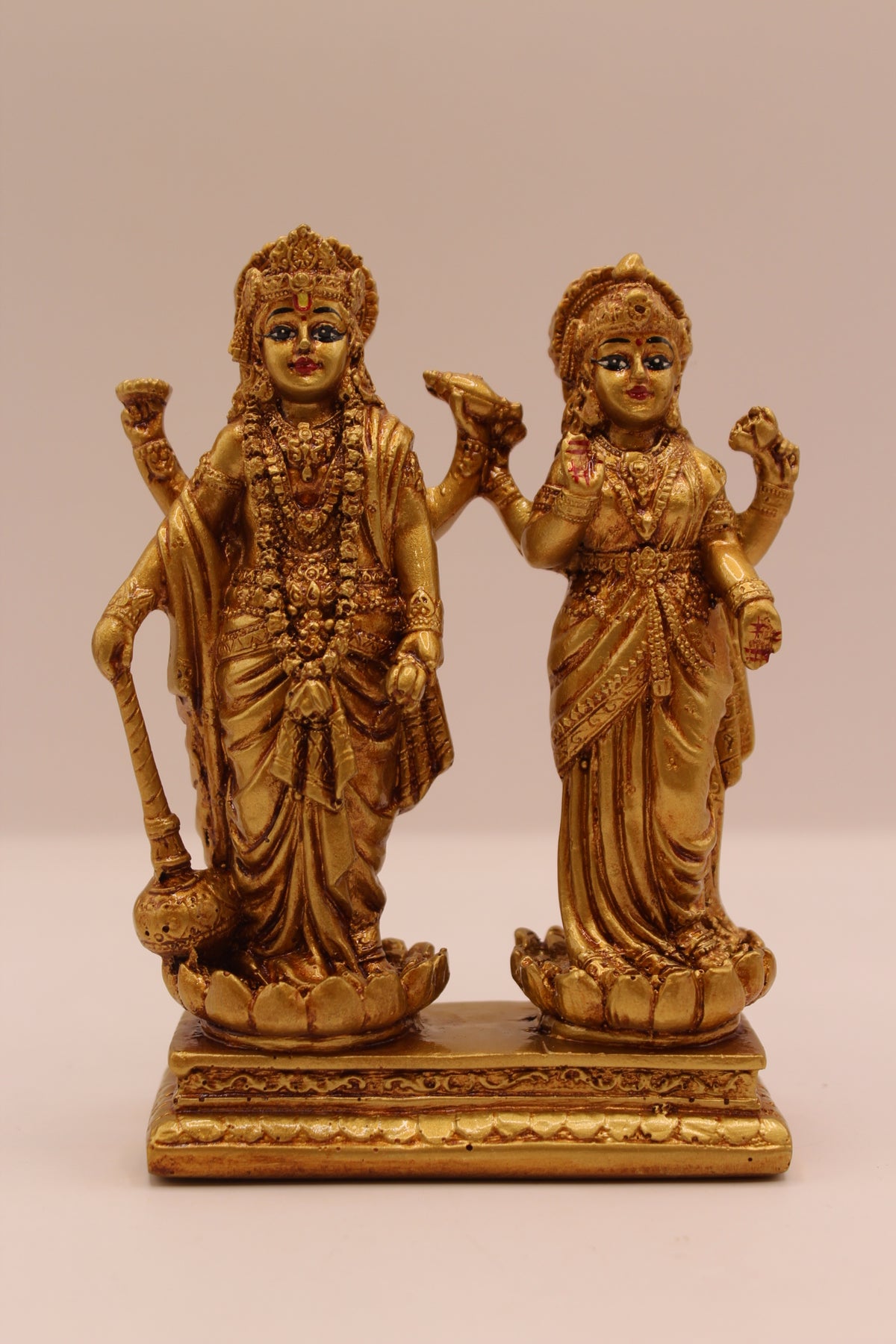Gold Vishnu Laxmi standing resin statue 5 inch, front