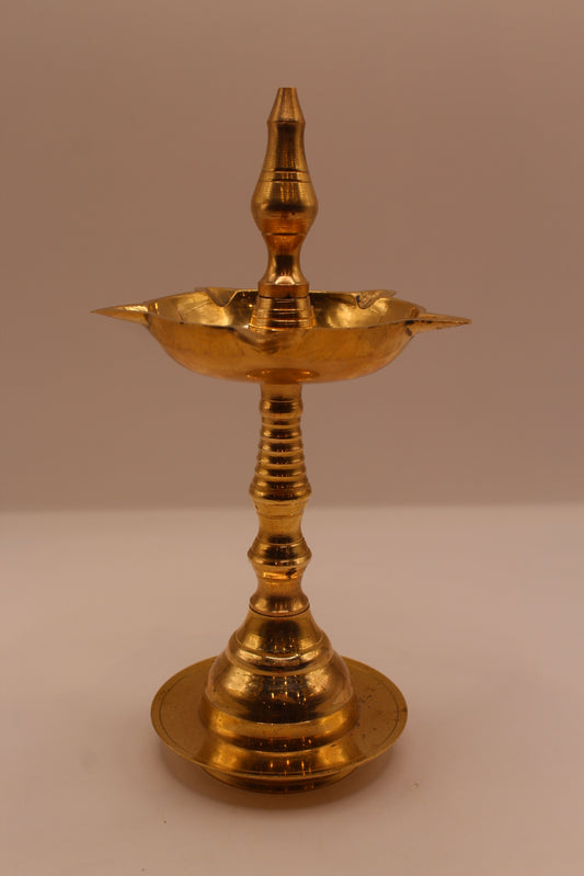 Wide brass samai diya stand, front