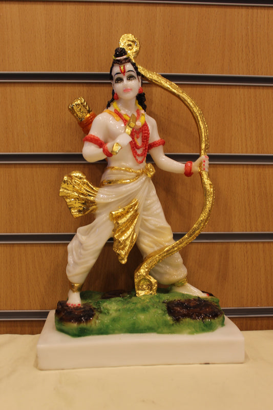 Resin/Fibre Shri Ram Statue for Home Temple – White with Gold Bow, 15 inch – front view