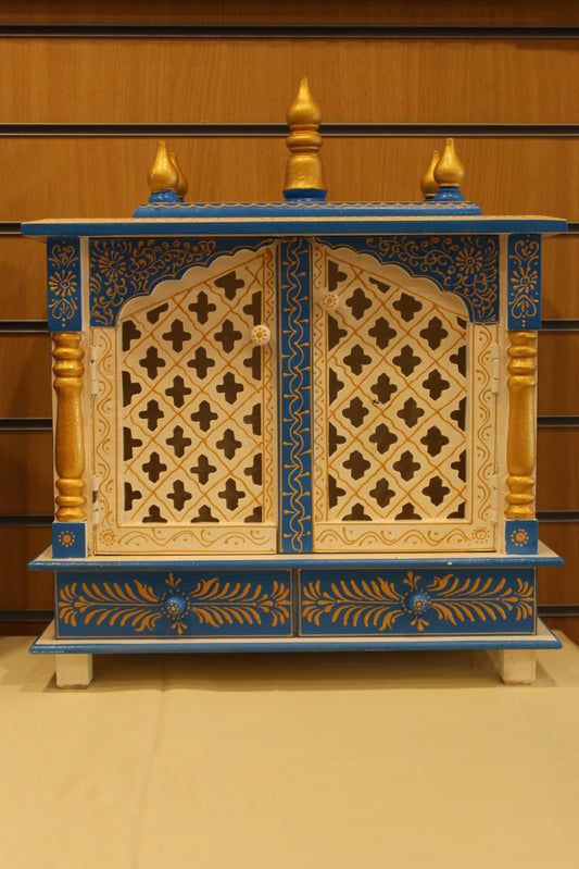 Jaipuri Mandir with Doors in white & blue, front view