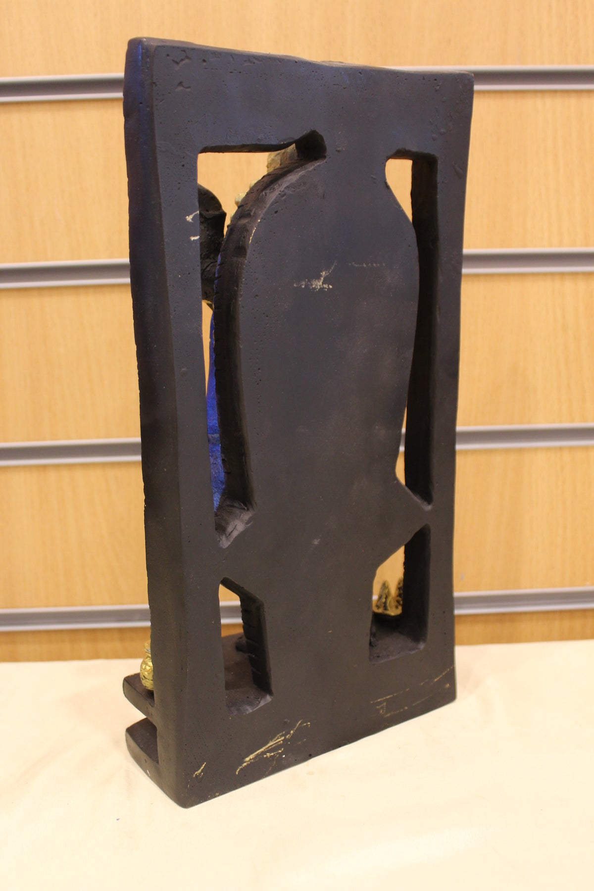 Resin/Fibre Shreenathji Statue for Home Temple – In Carved Frame, 11.5 inch – Black & Blue – back view