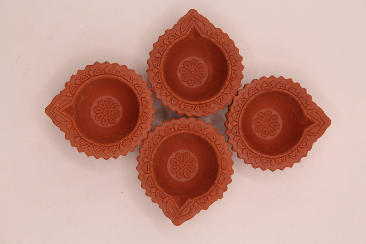 Festive clay diyas, angle