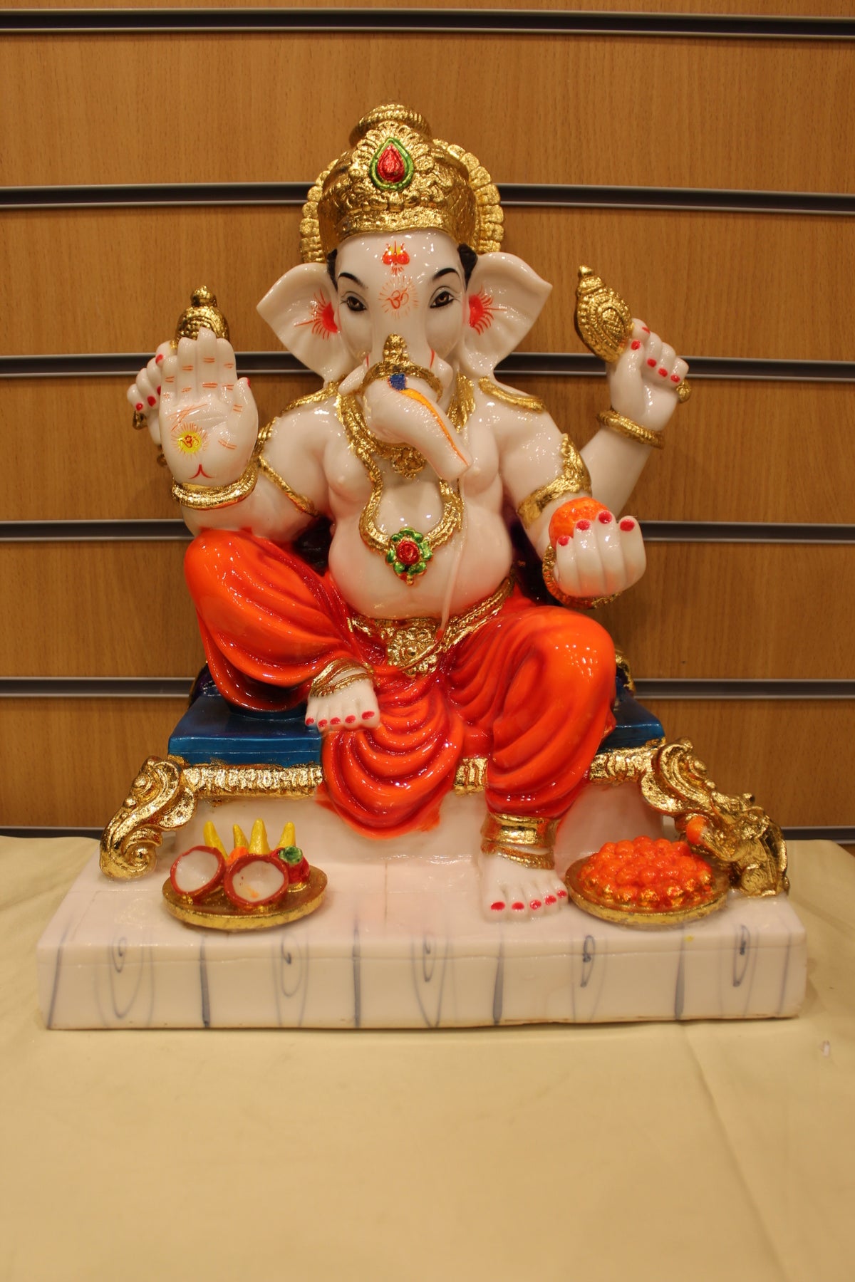 Resin/Fibre Ganesh Statue for Home Temple – On Throne with Modak, 17 inch – front view