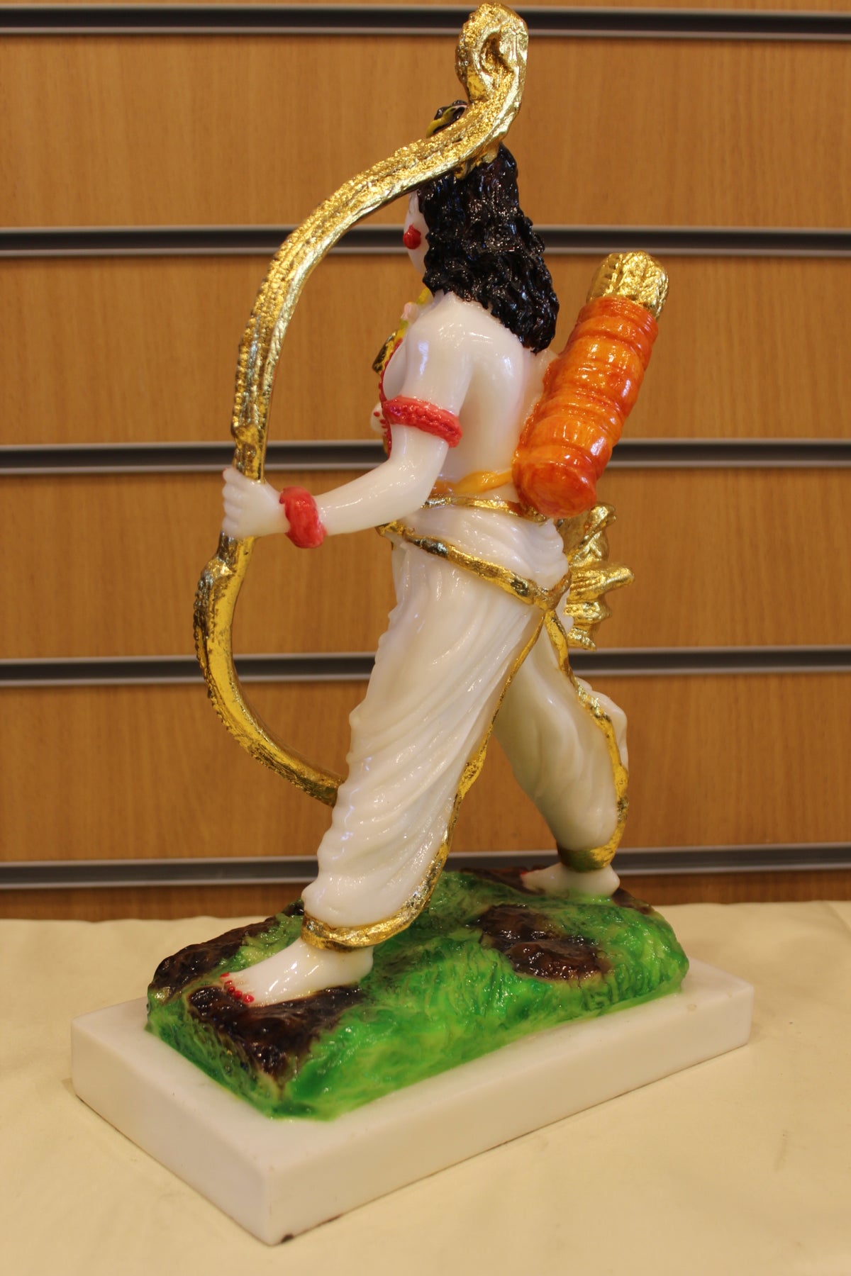 Resin/Fibre Shri Ram Statue for Home Temple – White with Gold Bow, 15 inch – back view