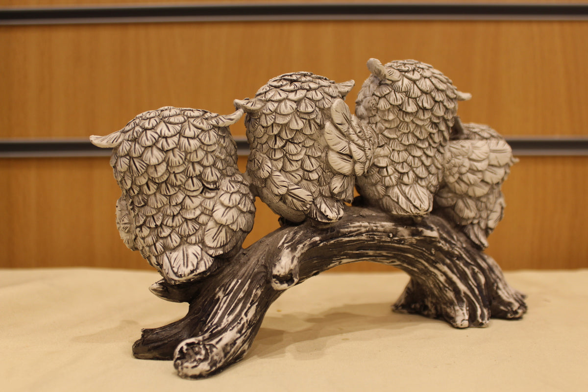 Owls on a Branch Sculpture – Four Owls, 9 inch – back view