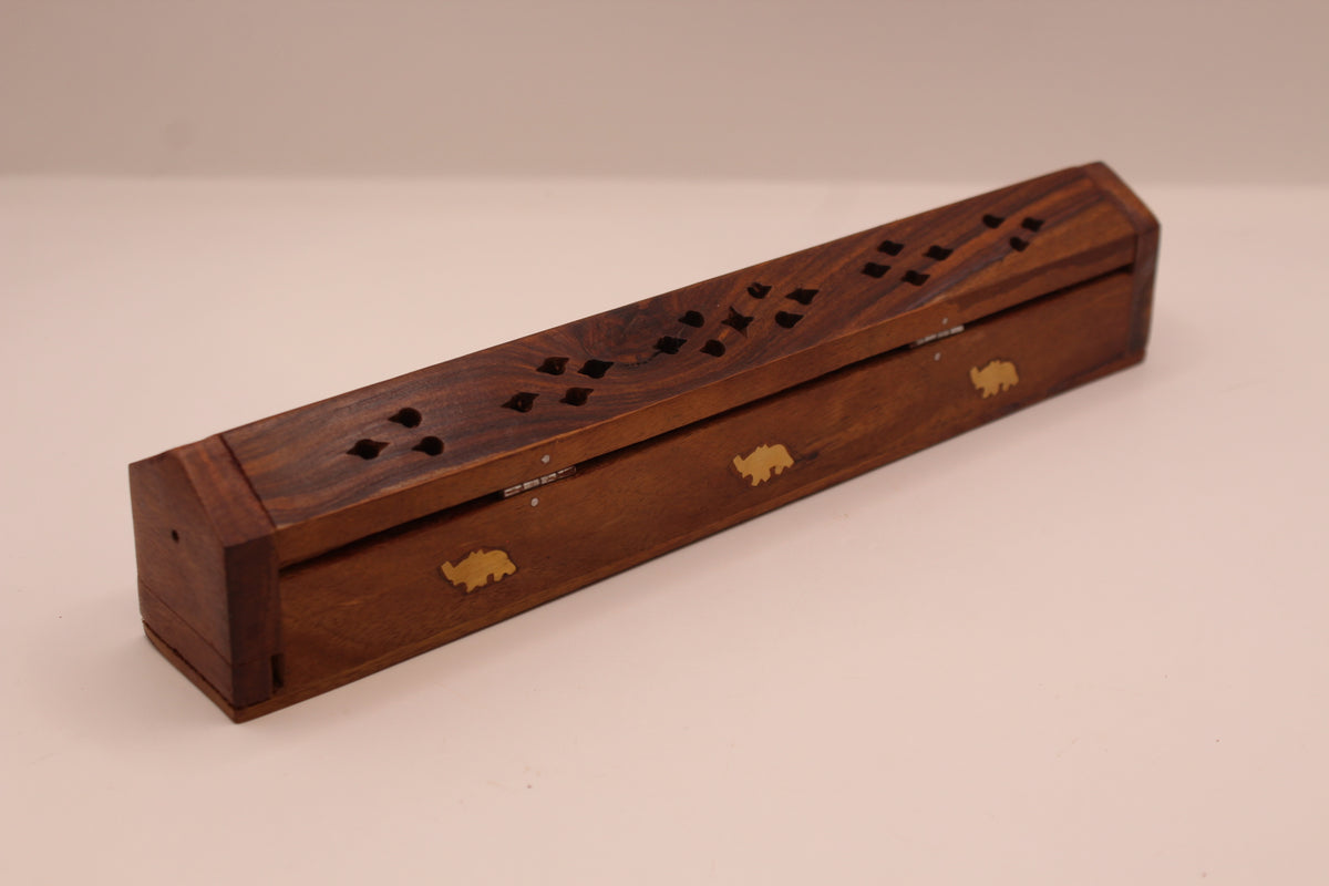 Wooden incense burner box, angle