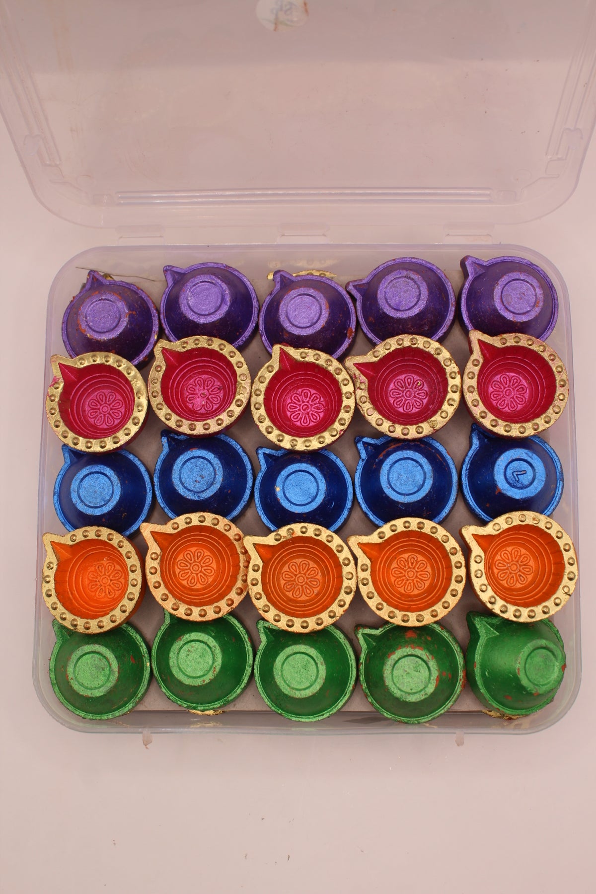 Box of 50 multicolour painted clay diyas