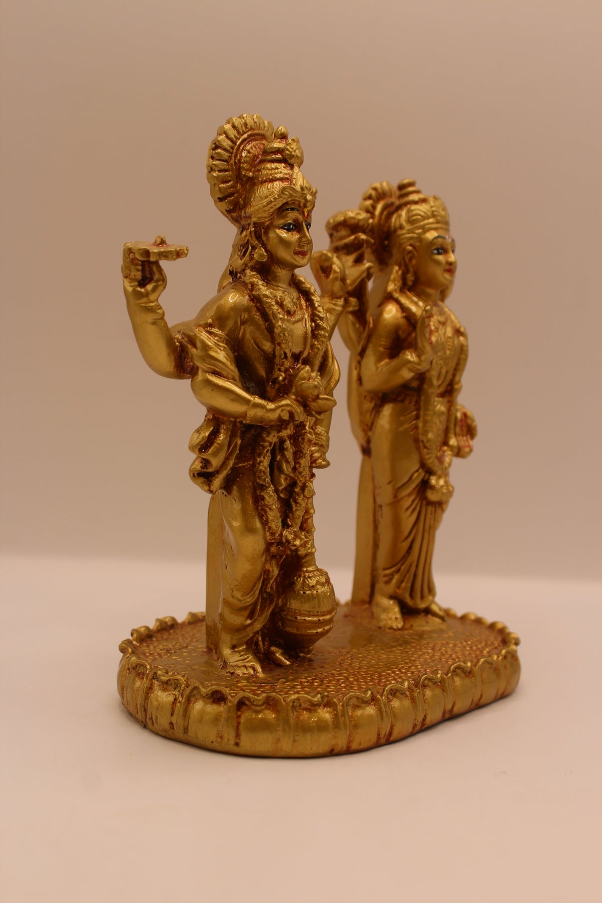 Gold Vishnu Laxmi standing statue, left side