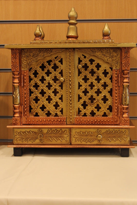 Jaipuri Mandir with Doors in bronze & gold, front view