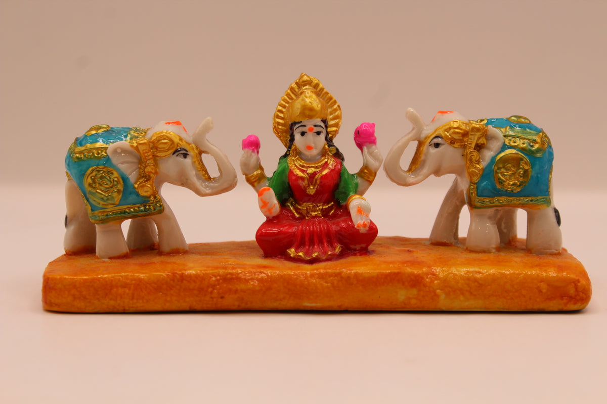 Gaja Laxmi resin statue with two elephants, front
