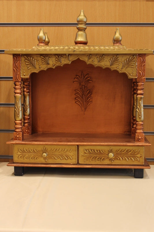 Open Front Jaipuri Mandir in golden bronze, front view