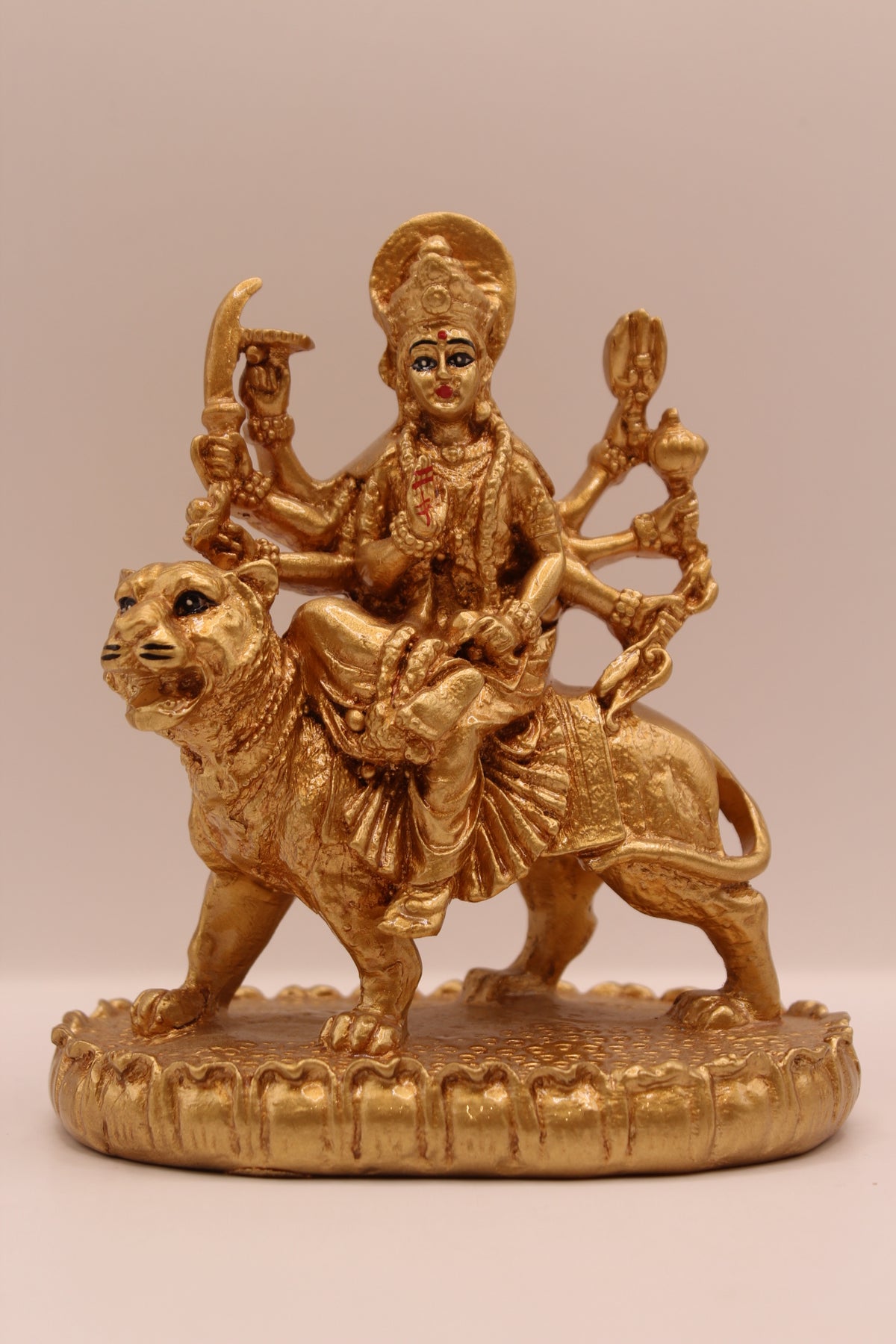 Gold Ambe Maa on lion resin statue, front