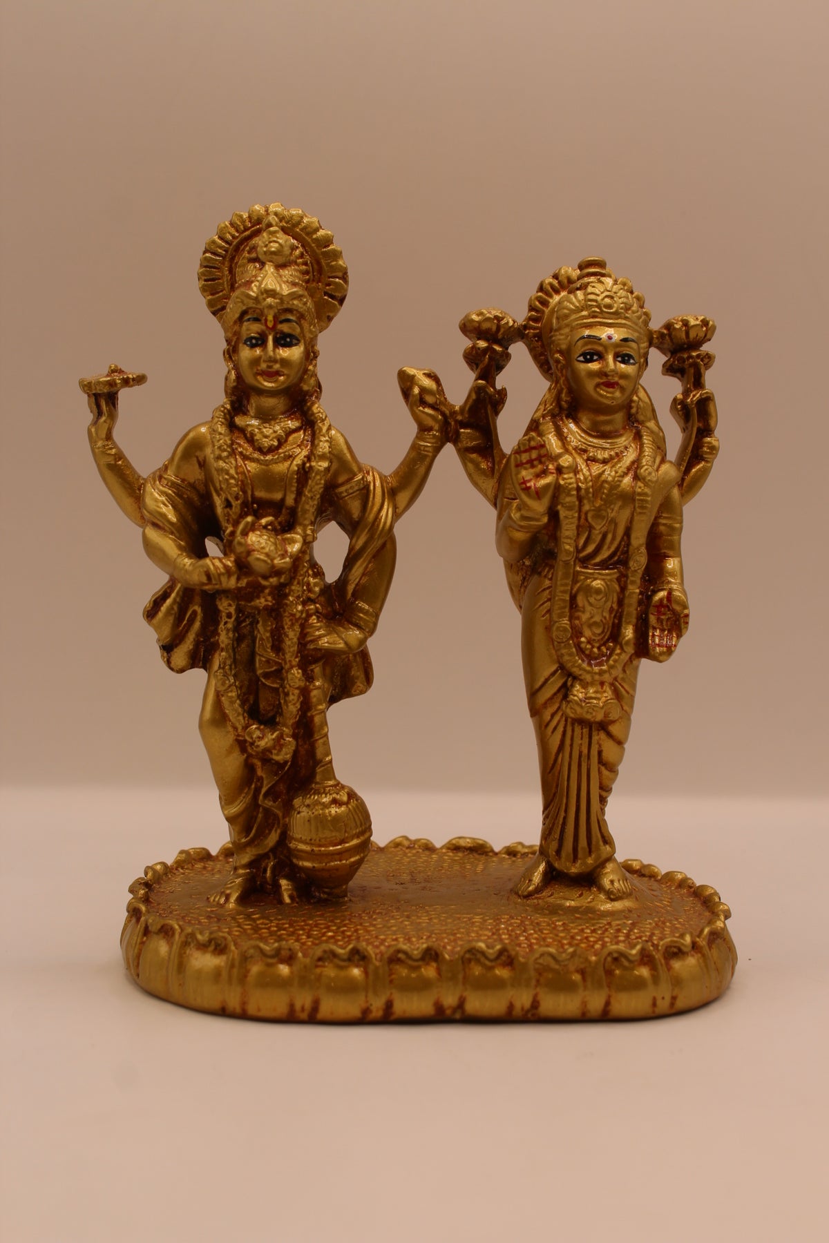 Gold Vishnu Laxmi standing resin statue 6 inch, front