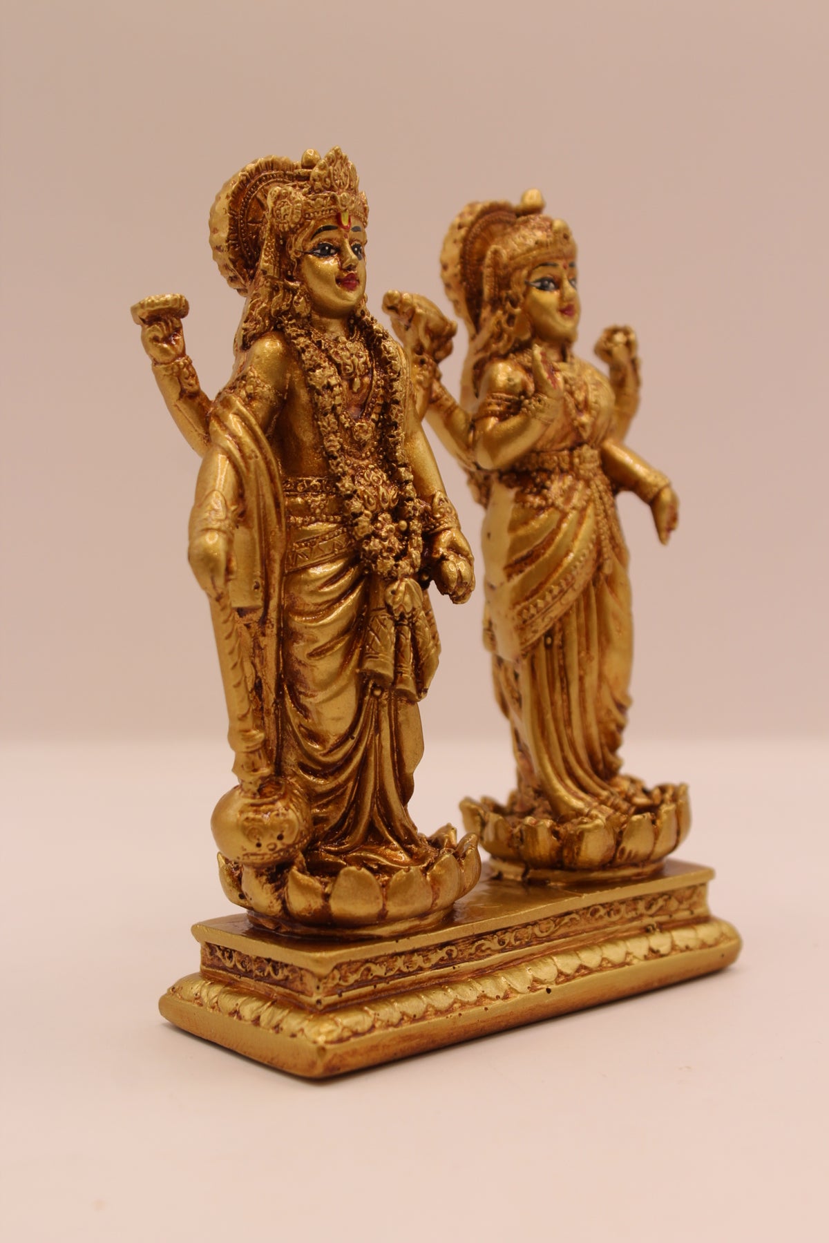 Gold Vishnu Laxmi 5 inch statue, left side
