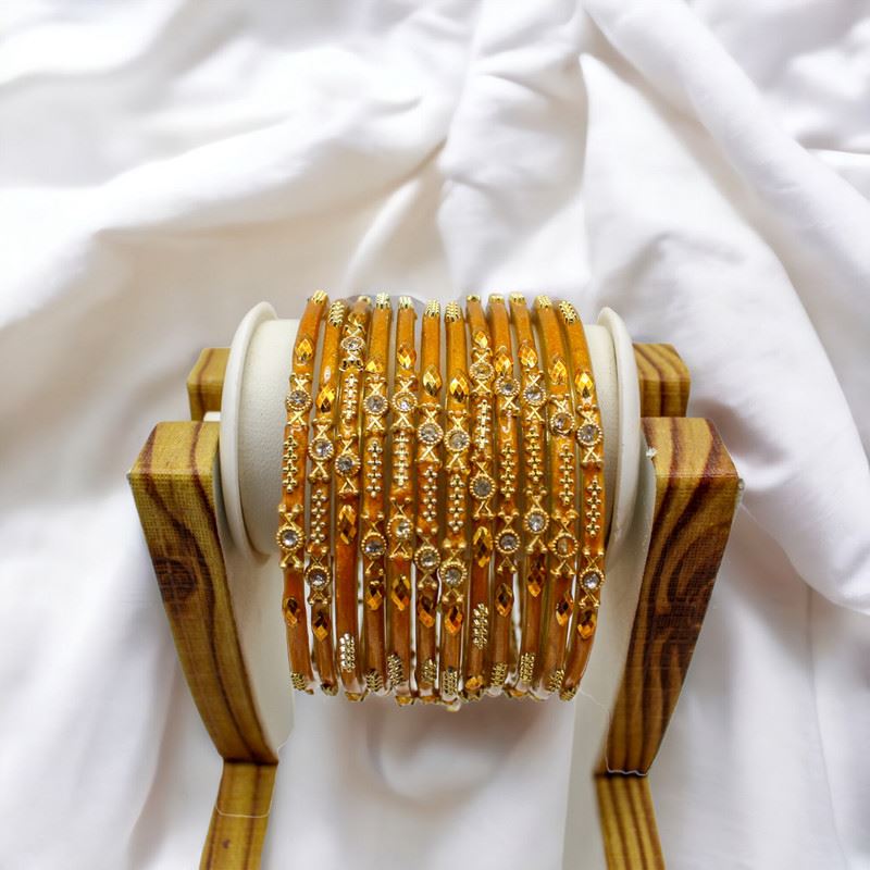 Indian glass bangles set of 12 - Ochre Brown