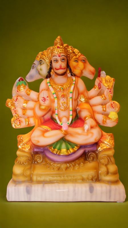 Lord Panchmukhi Hanuman Idol Bajrang Bali Murti (9cm x 5.5cm x 3.5cm) Yellow