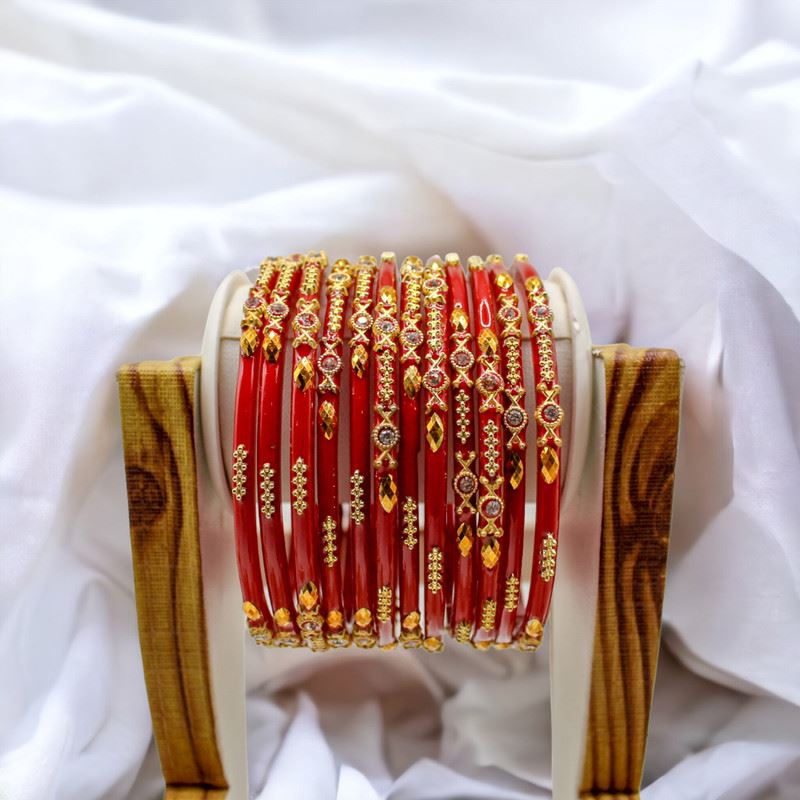 Indian glass bangles set of 12 - Ruby Red