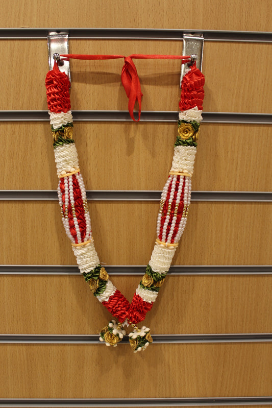 Red and white artificial flower garland mala, hanging