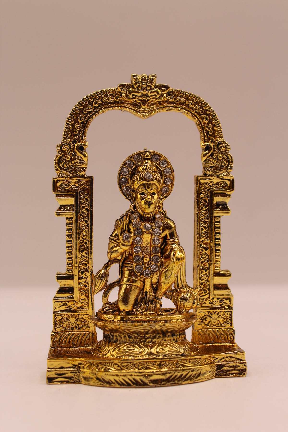 Hanuman Murti – Gold Finish Metal, 3.5 inch – front view