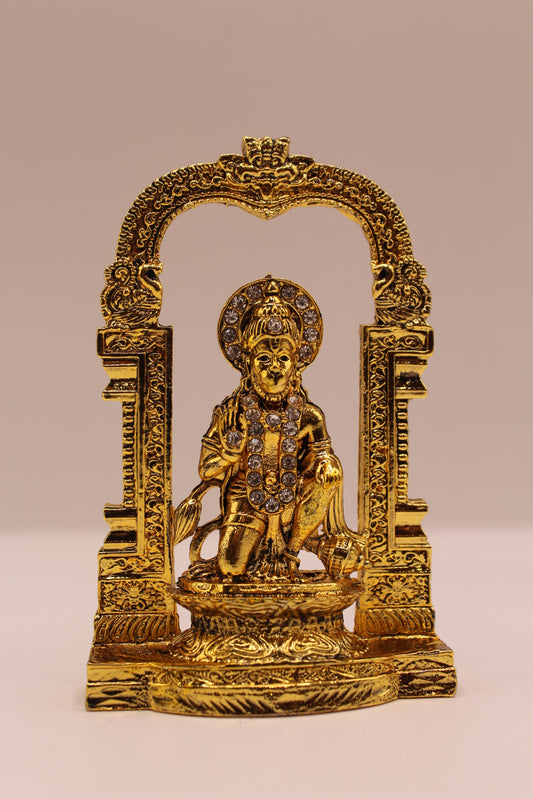 Hanuman Murti – Gold Finish Metal, 3.5 inch – front view