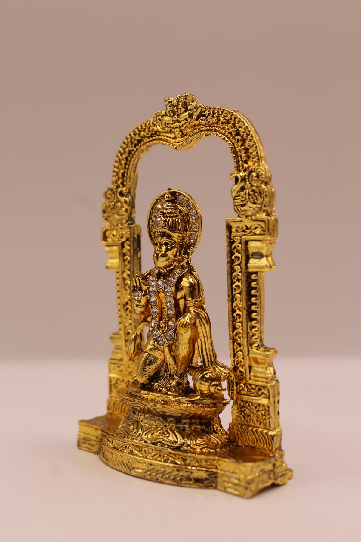 Hanuman Murti – Gold Finish Metal, 3.5 inch – right side view