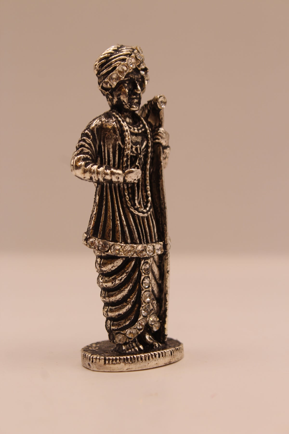 Jalaram Bapa Murti – Silver Finish Metal, 3 inch – left side view
