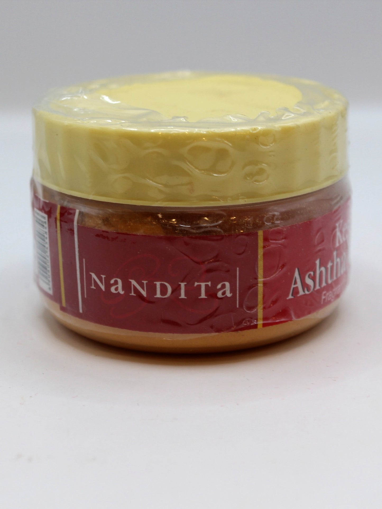 Nandita Keshar Ashtha Gandha jar, side of label