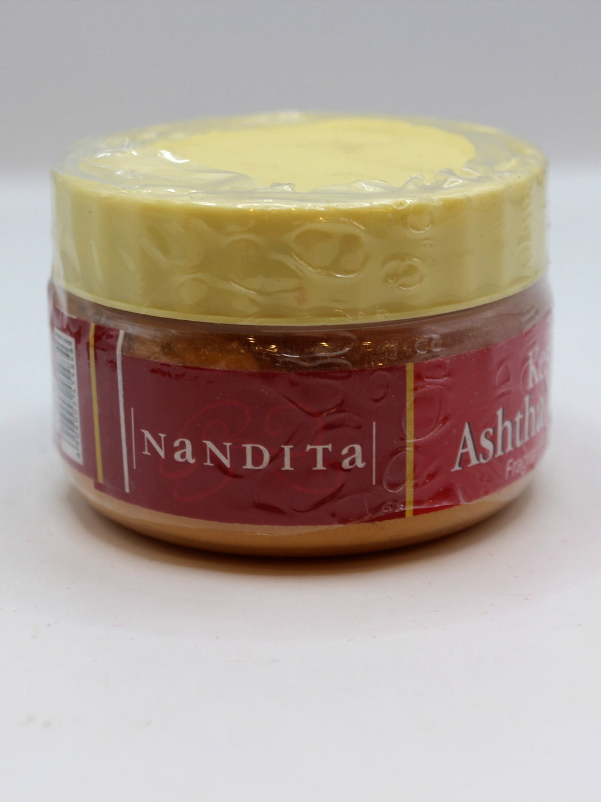 Nandita Keshar Ashtha Gandha jar, side of label